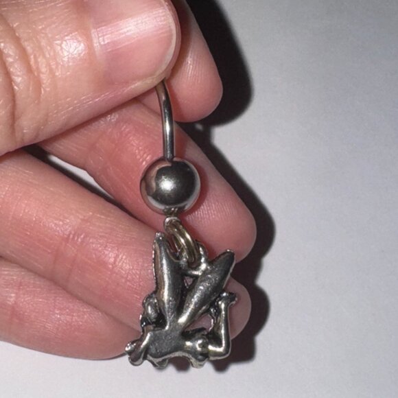 Tink Fairy with Aqua Blue gem, Fairy Design Dangle Belly Ring - Picture 15 of 15